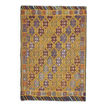 Vintage Turkish Oushak Handmade Wool & Cotton Yellow Area Rug 155x223