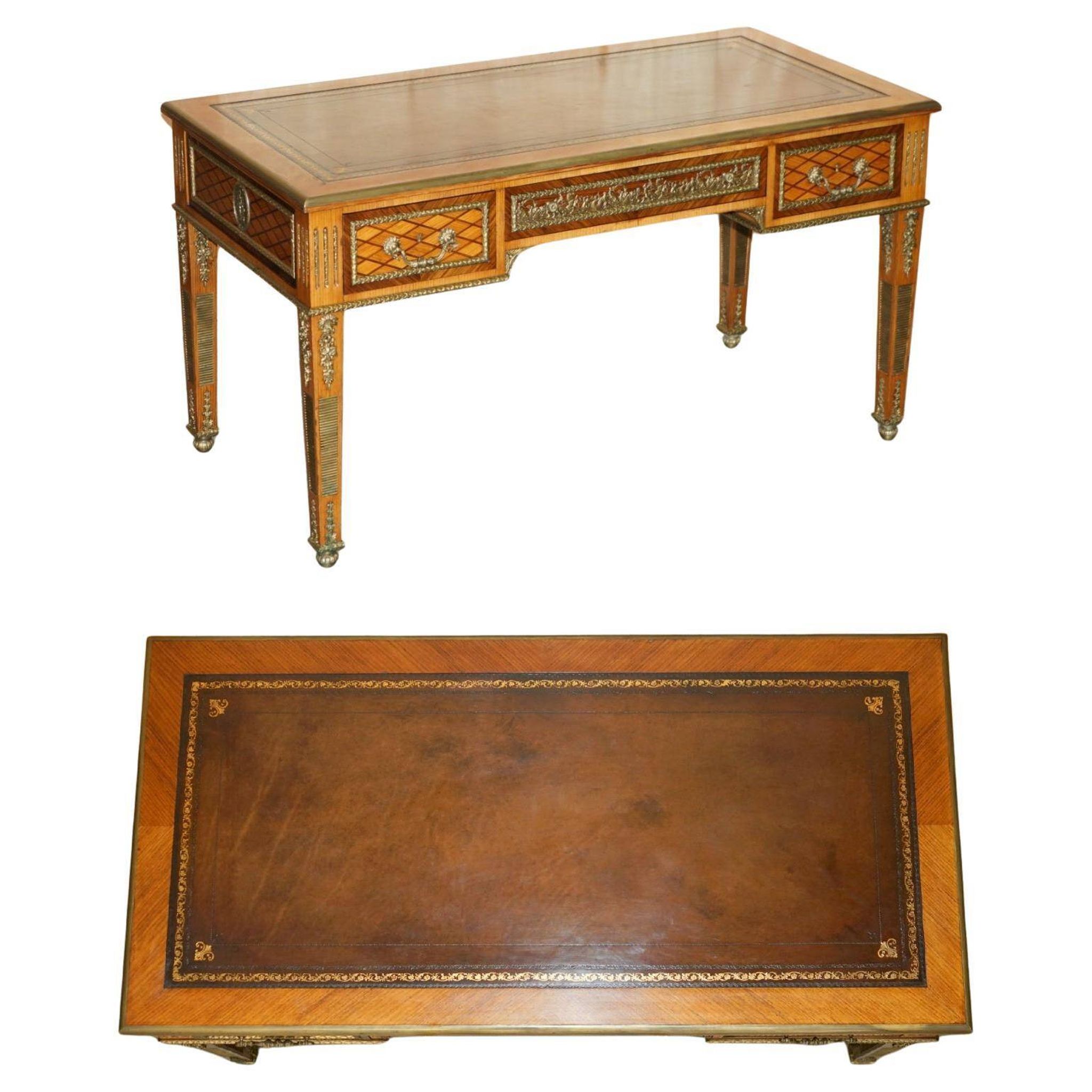 Bureau Plat Restauré Louis XVI Orné d'Ormolu Fin XIXe Siècle