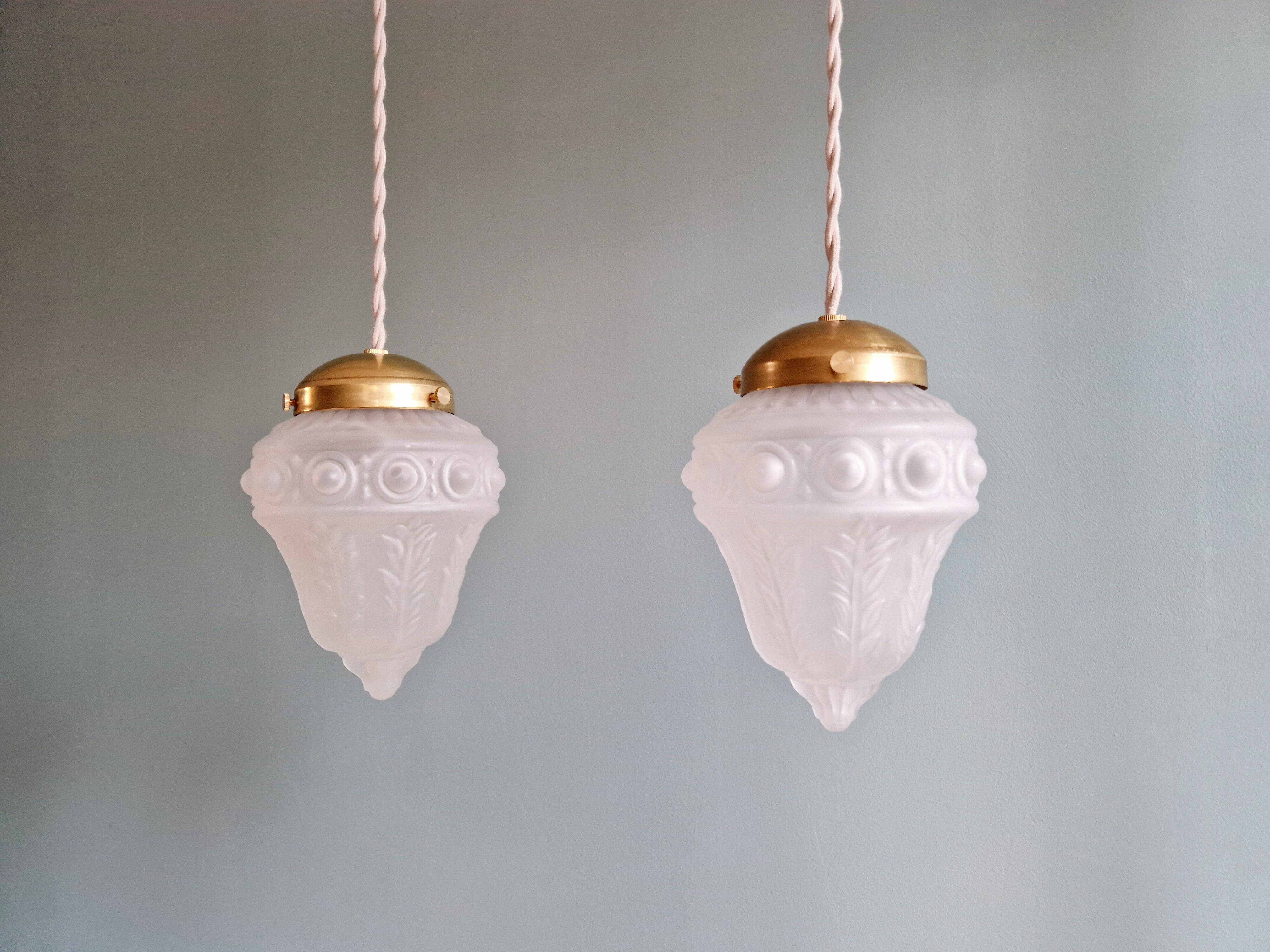 Art Deco pendant light in transparent satin glass, 1920s-30s