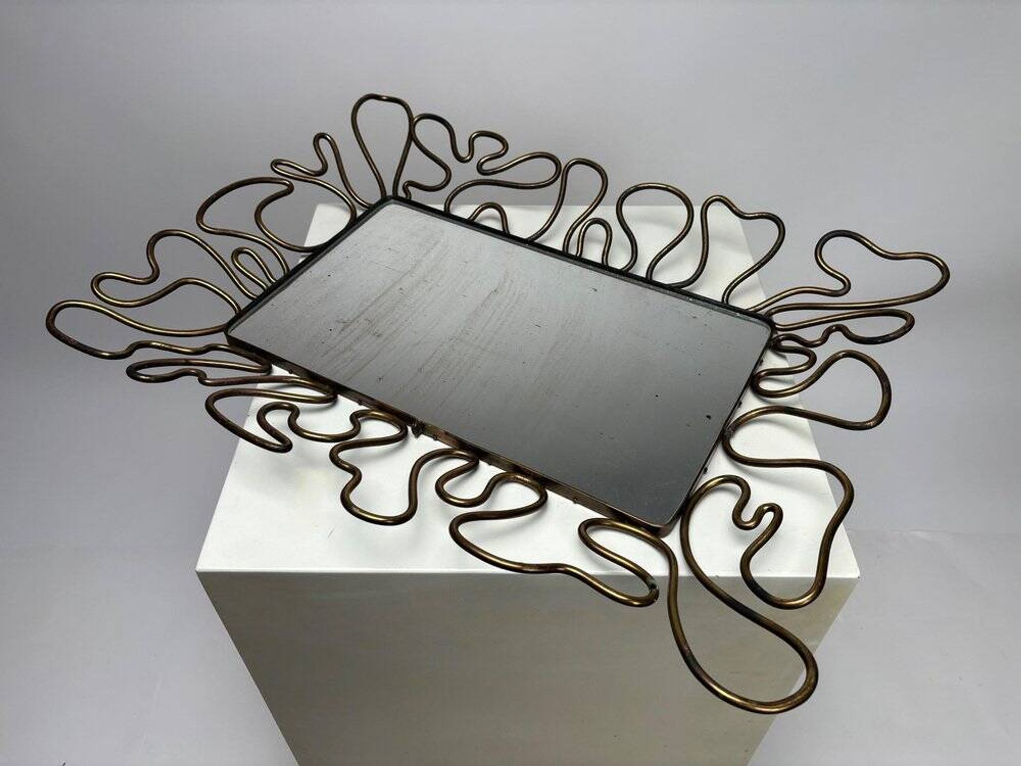 Mid-Century Brass Mirror in the style of Gio Ponti Style, Italy, 1950s