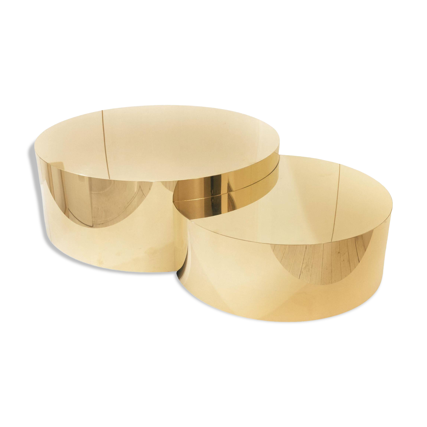 Individual side table, in the shape of a full moon, brass/steel and high-gloss laminate, size L.