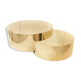 Individual side table, in the shape of a full moon, brass/steel and high-gloss laminate, size L.