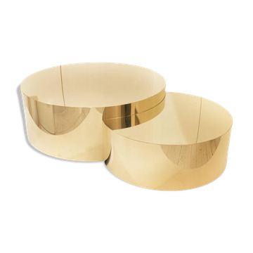 Table basse contemporaine artisanale en laiton, Collection Luna Fusion