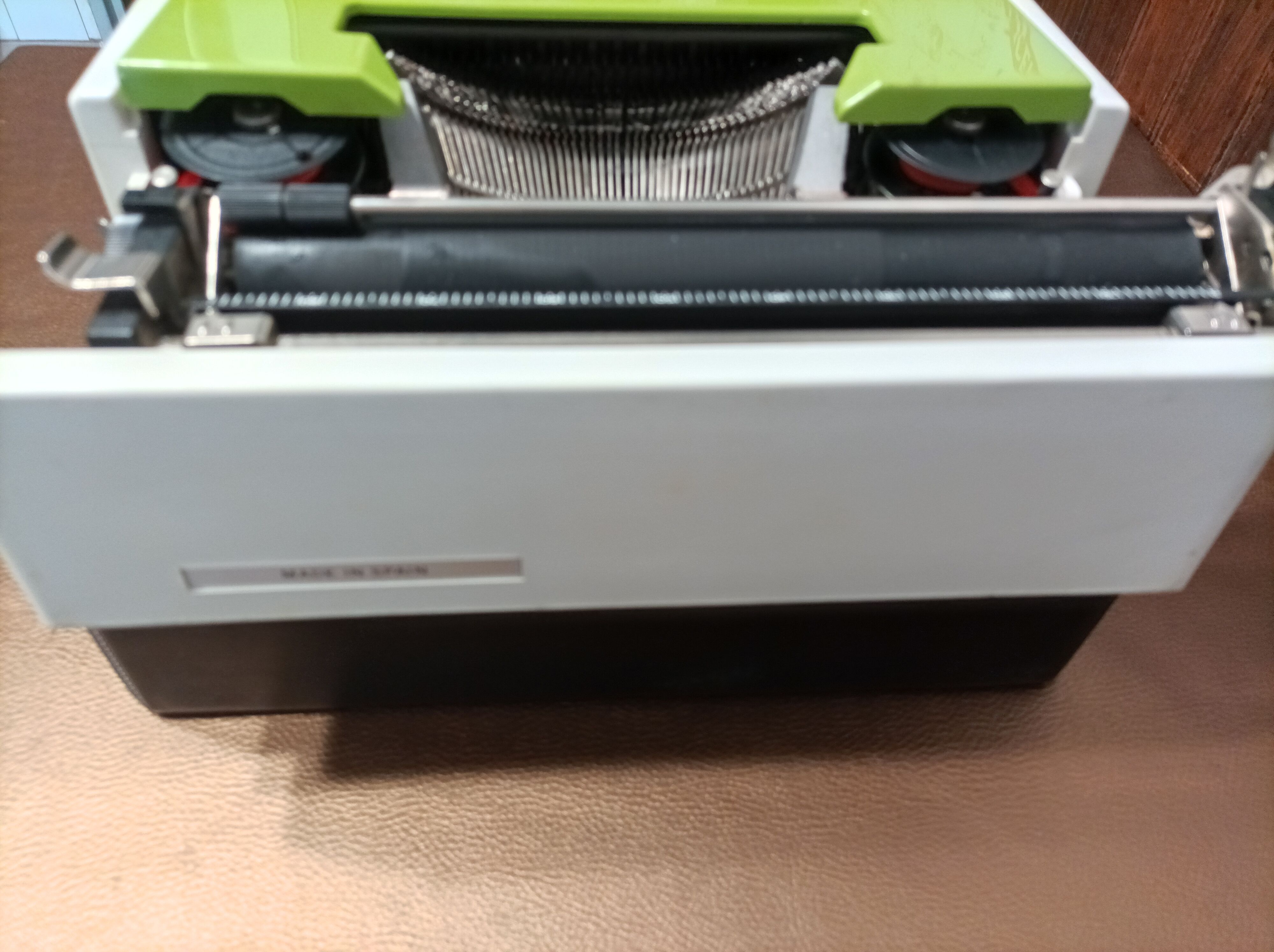 Green Underwood 315 typewriter with its briefcase