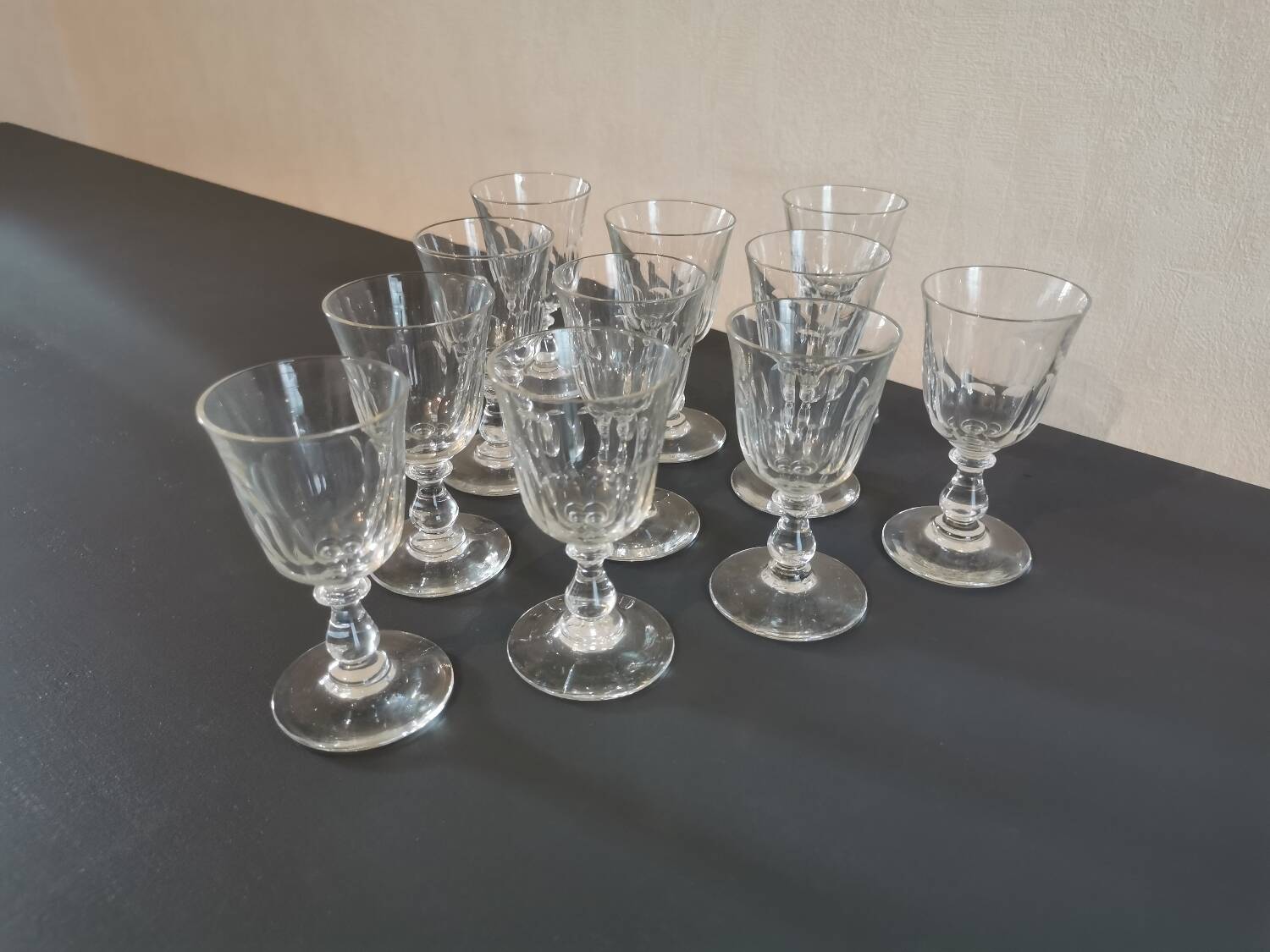 Port wine liqueur glasses in blown glass early 20th century