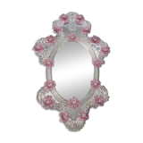 Classic Italian Venetian Oval Pink Floral Mirror in Hand-Carved Murano Glas