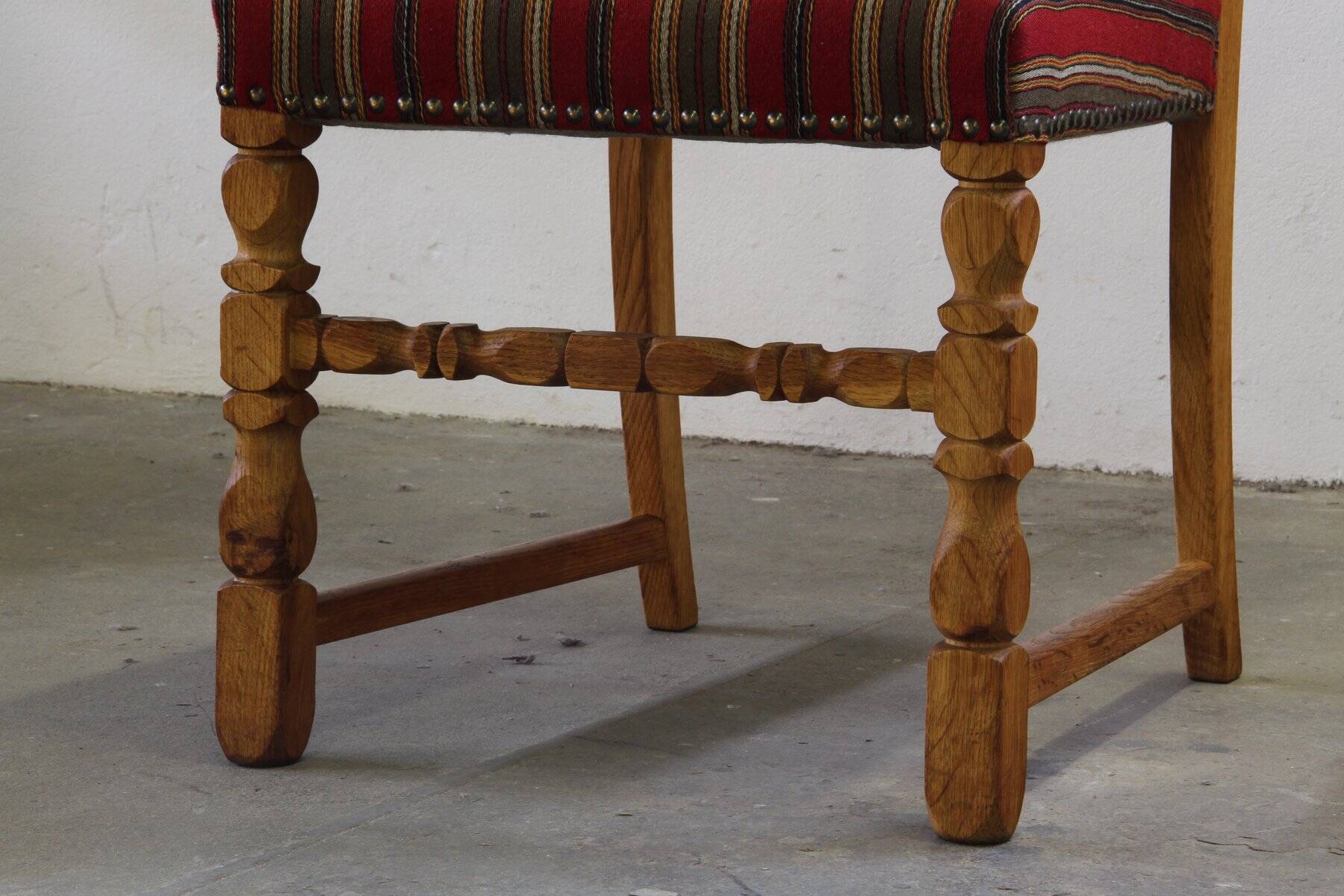 Danish modern brutalist oak dining chairs by Henning Kjærnulf, 1960s, set of 6
