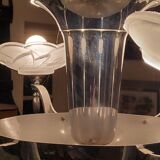 Art deco chandelier in chromed metal and glass 6 arms of lights