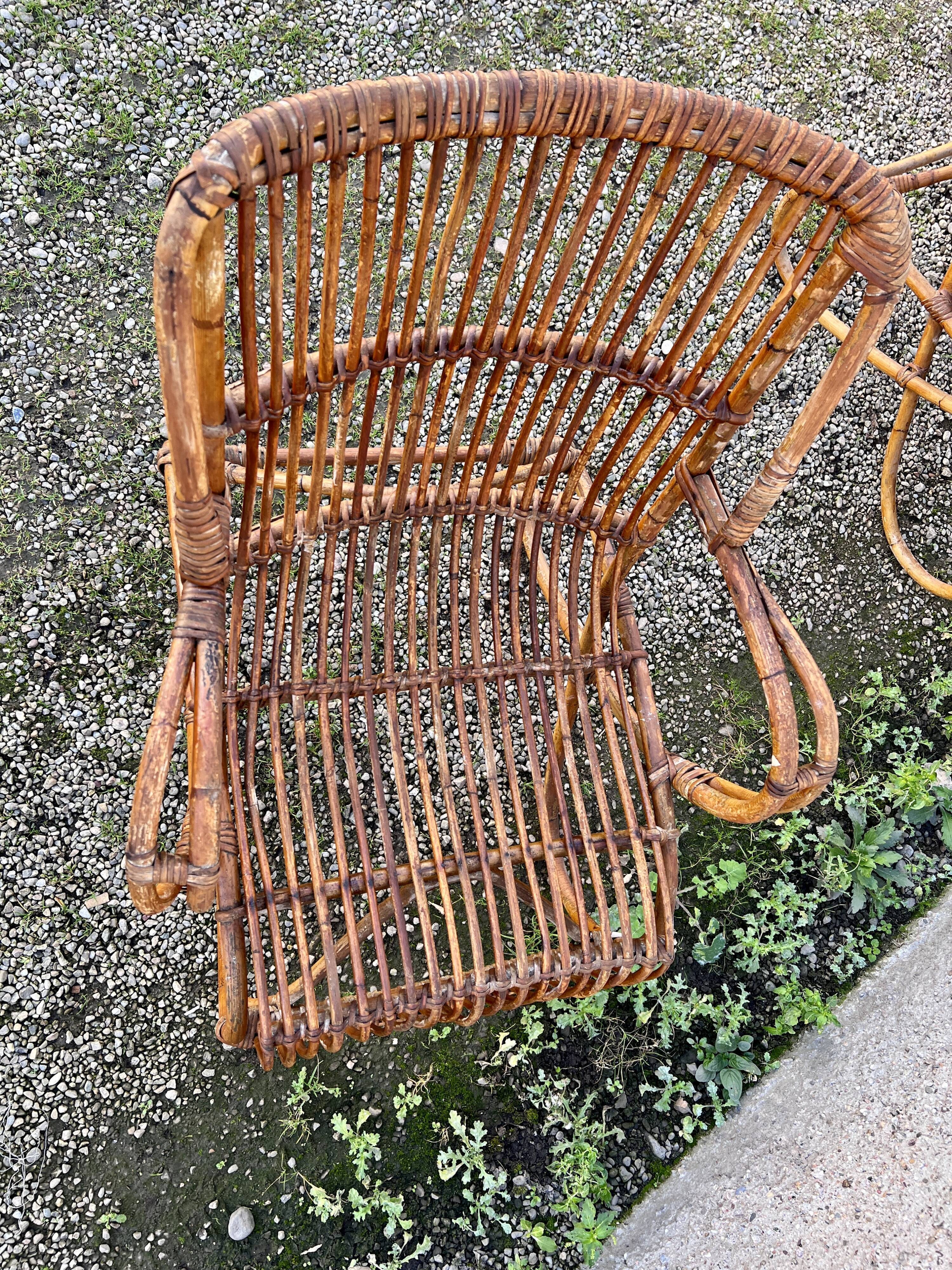 Trio de 3 fauteuils chaises rotin bambou vintage 1950
