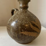 Vintage stoneware pitcher/jug by Alain Blanchard, decorated with leaves and ferns