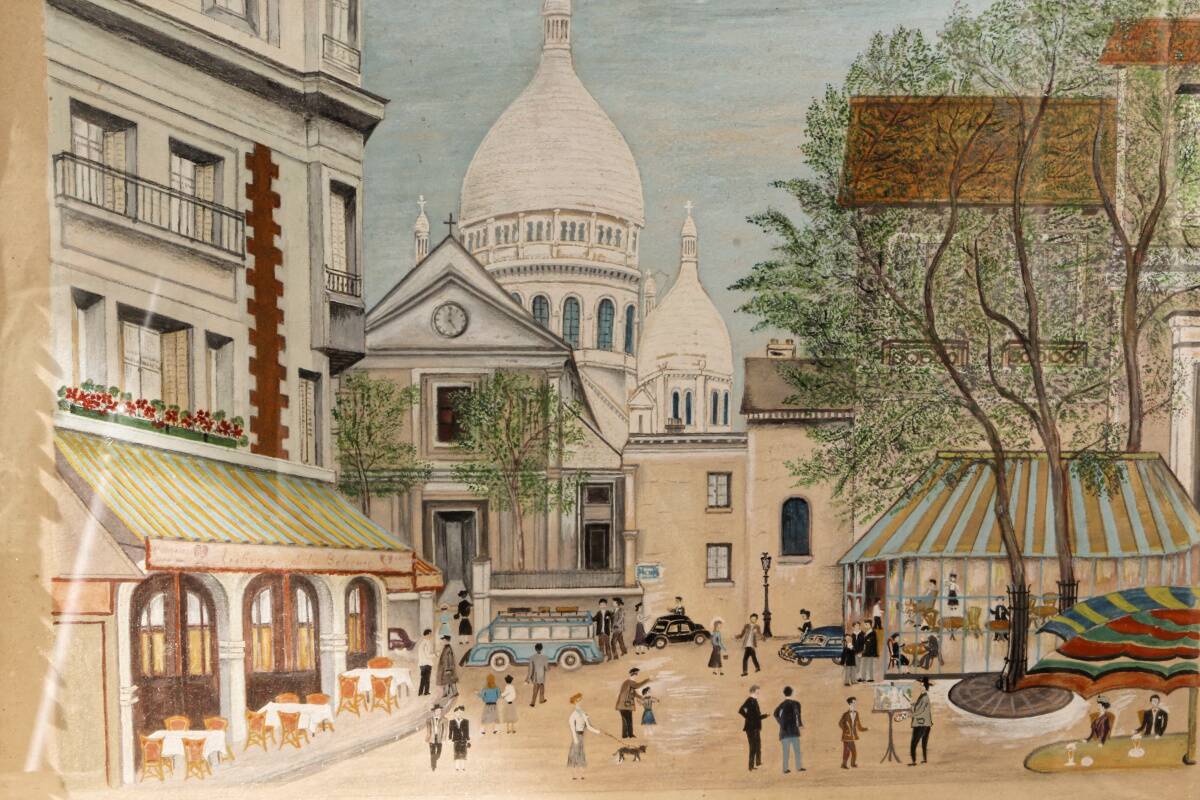 Drawing, Place du Tertre, Montmartre, naive art