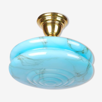 Plafonnier en verre de marbre bleu Art Nouveau, marqué à l’origine par S. Reich & Co., verrerie KRASNO