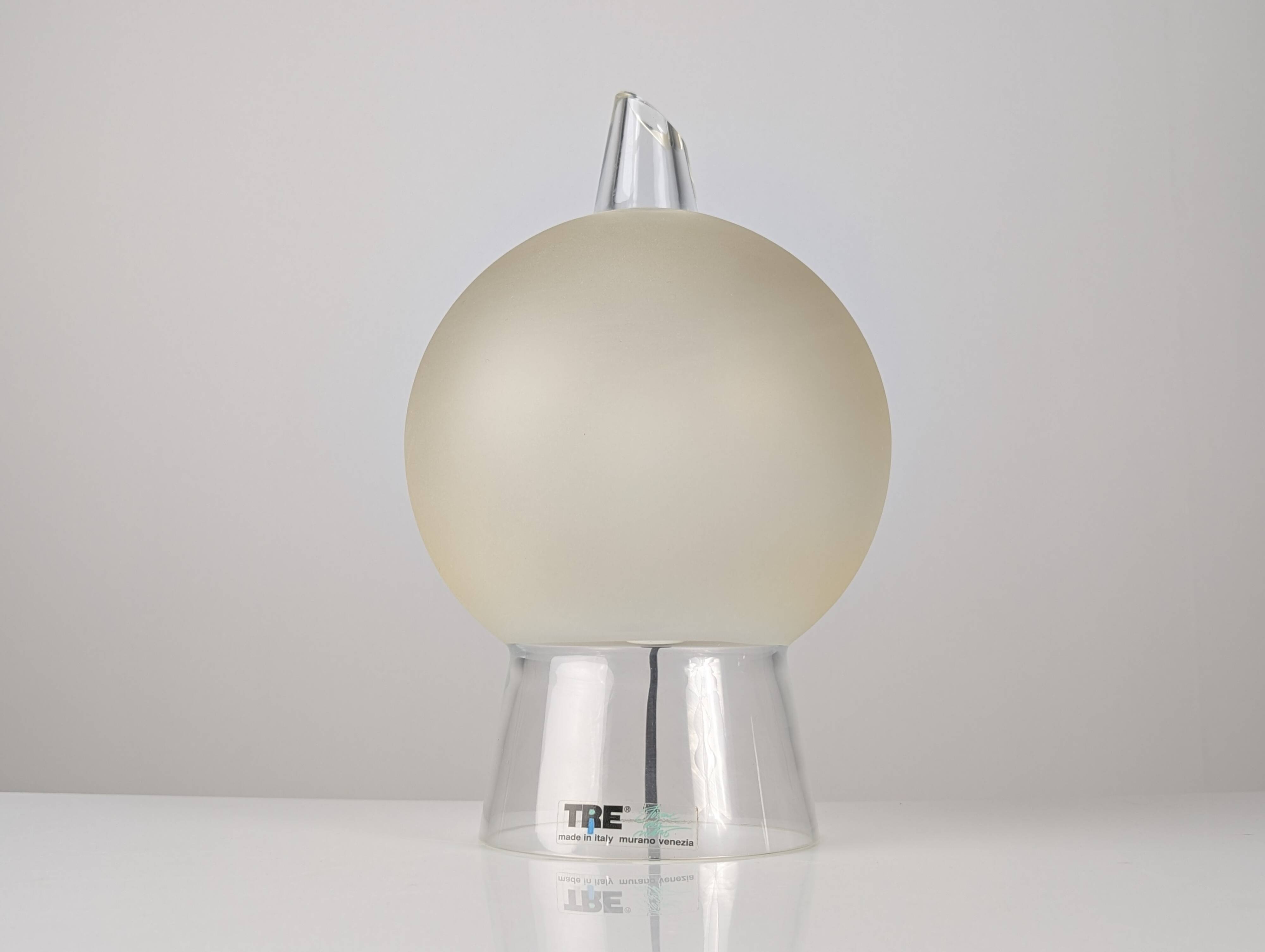 Murano glass table lamp by Itre, cone and satin sphere, Venice 1980s