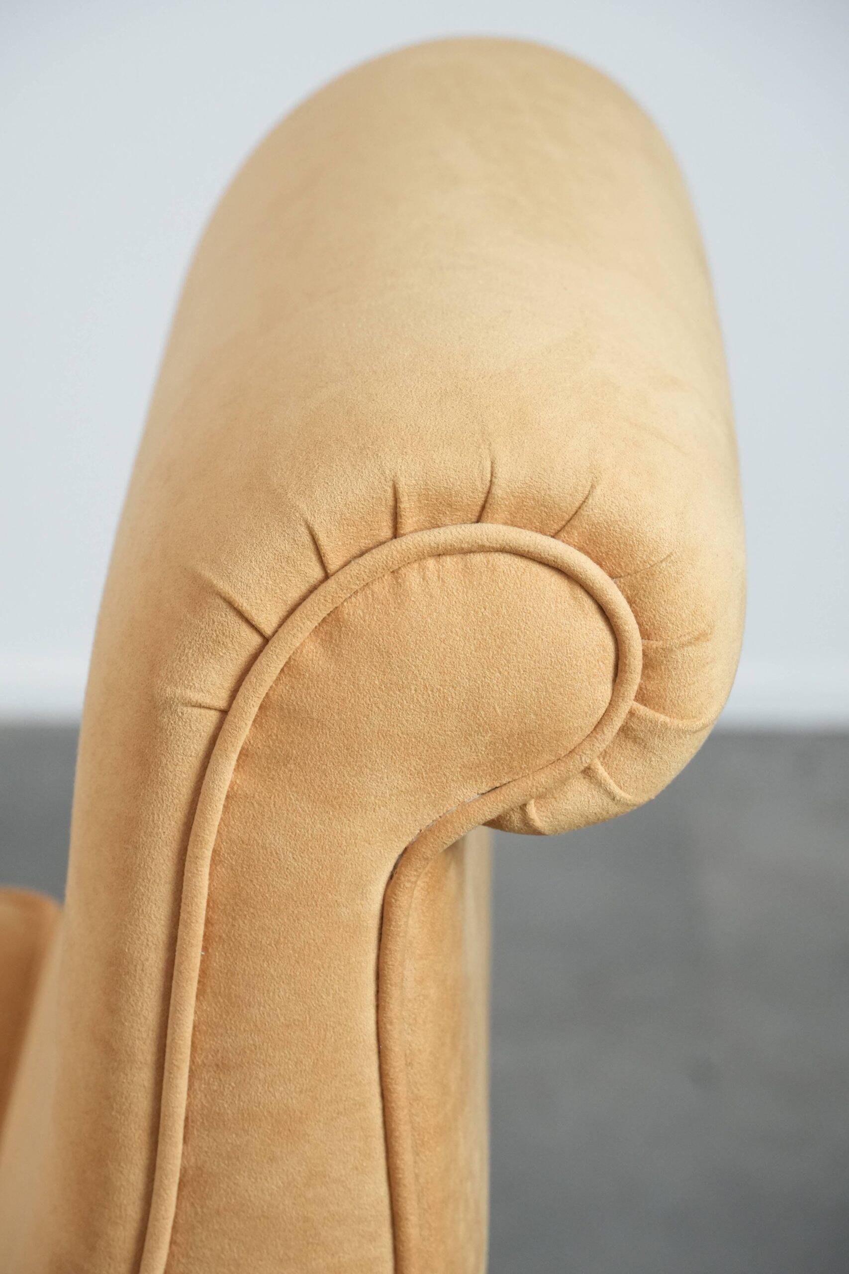 Mustard yellow fabric vintage bench from the late 20th century