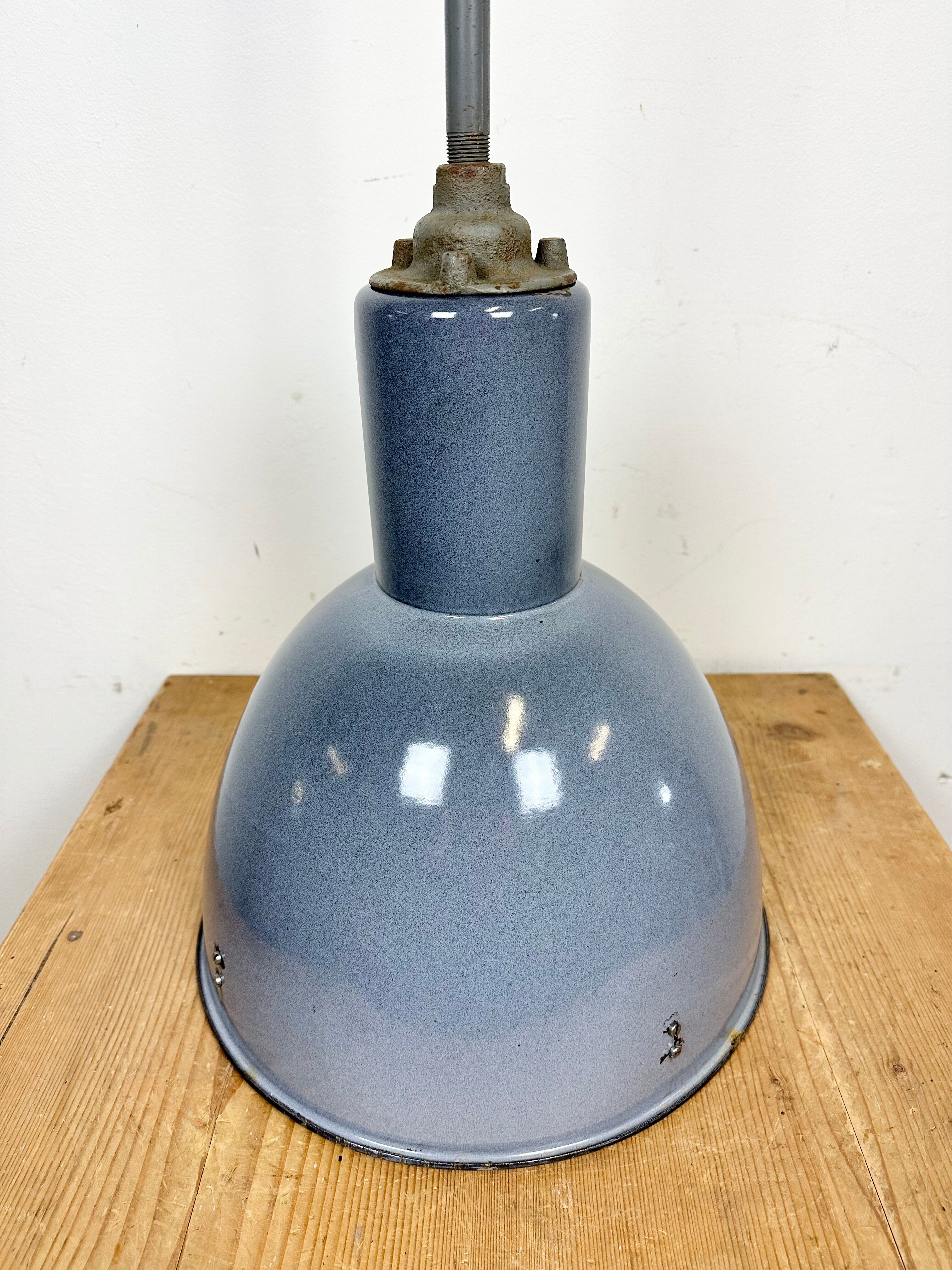 Industrial grey enamel ceiling lamp from Elektrosvit, 1950s