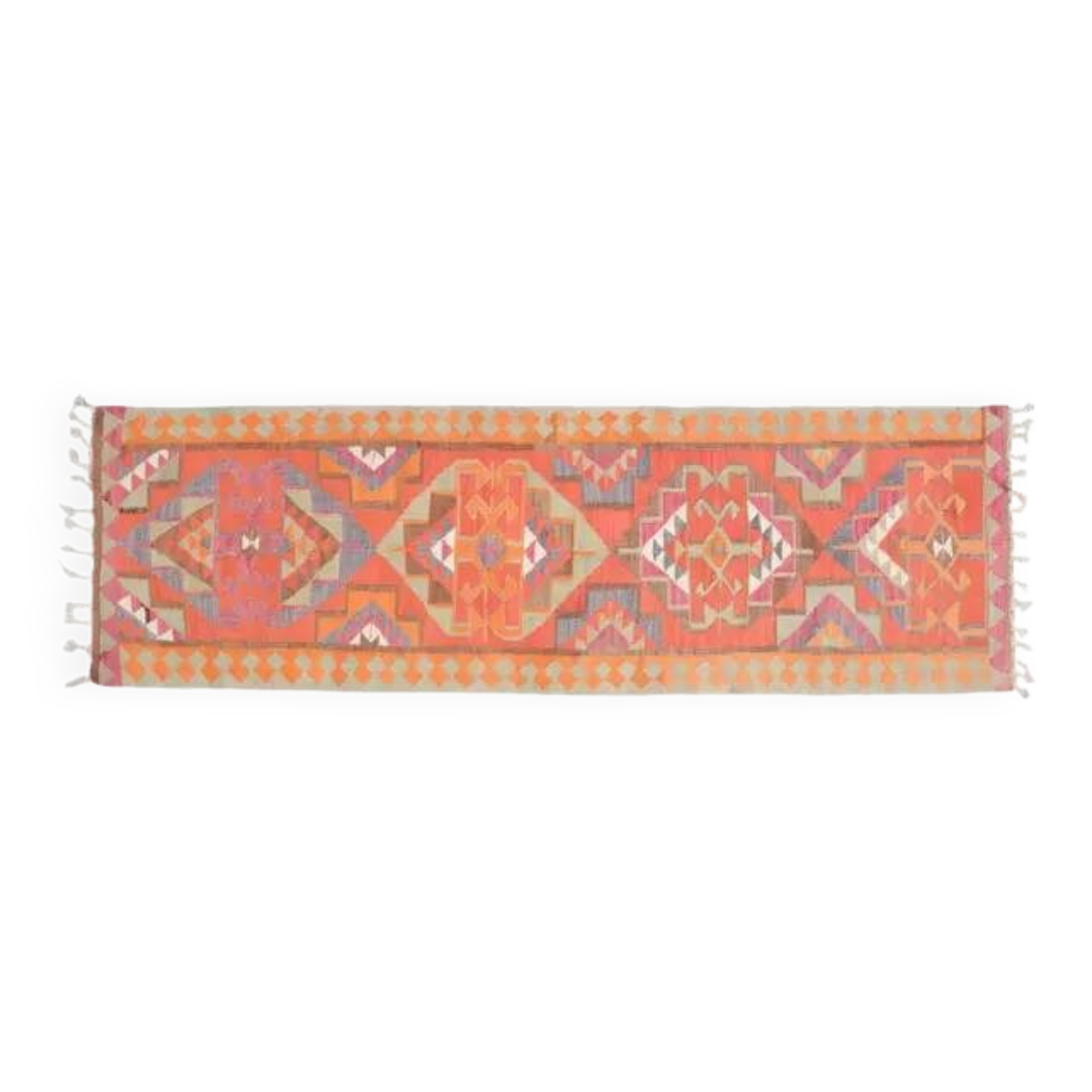 1970s Turkish Oushak Handmade Wool Cotton Orange Area Rug 91x305