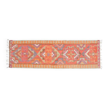 1970s Turkish Oushak Handmade Wool Cotton Orange Area Rug 91x305