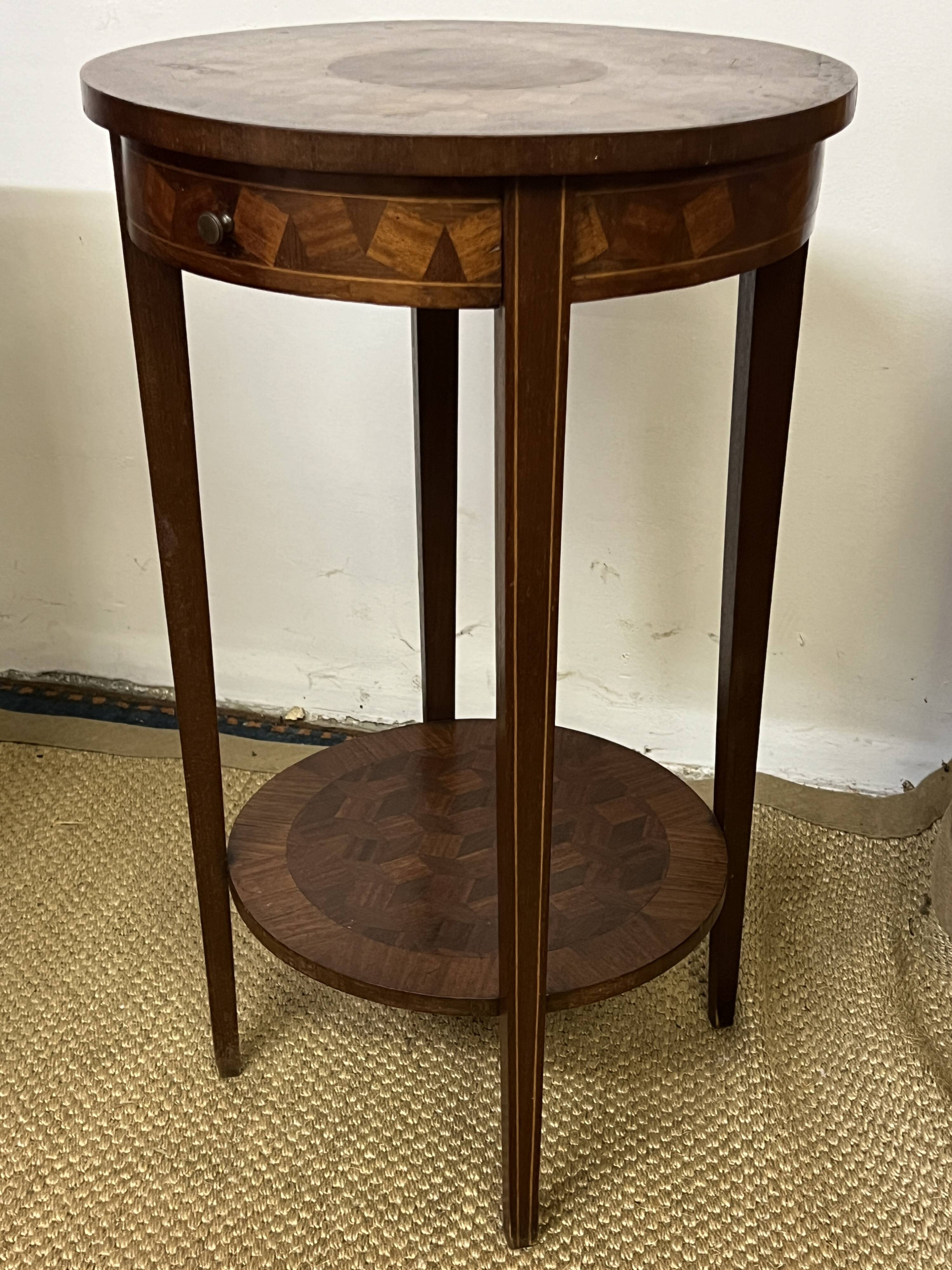 Pedestal table / Round seat in wood marquetry