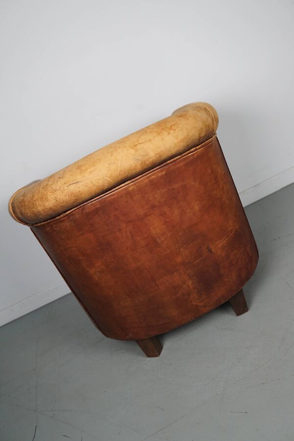 Fauteuil club vintage en cuir couleur cognac, pays-bas