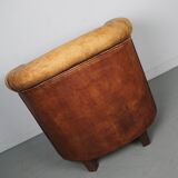 Fauteuil club vintage en cuir couleur cognac, pays-bas