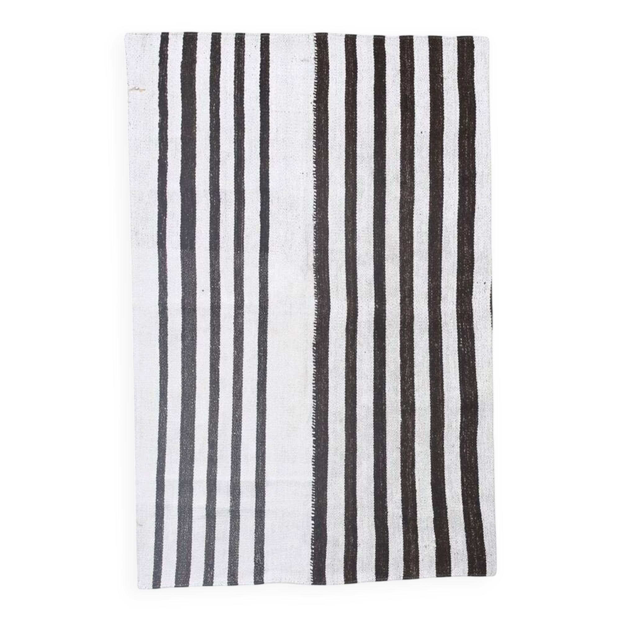 Tapis Kilim moderne rayé blanc et marron foncé