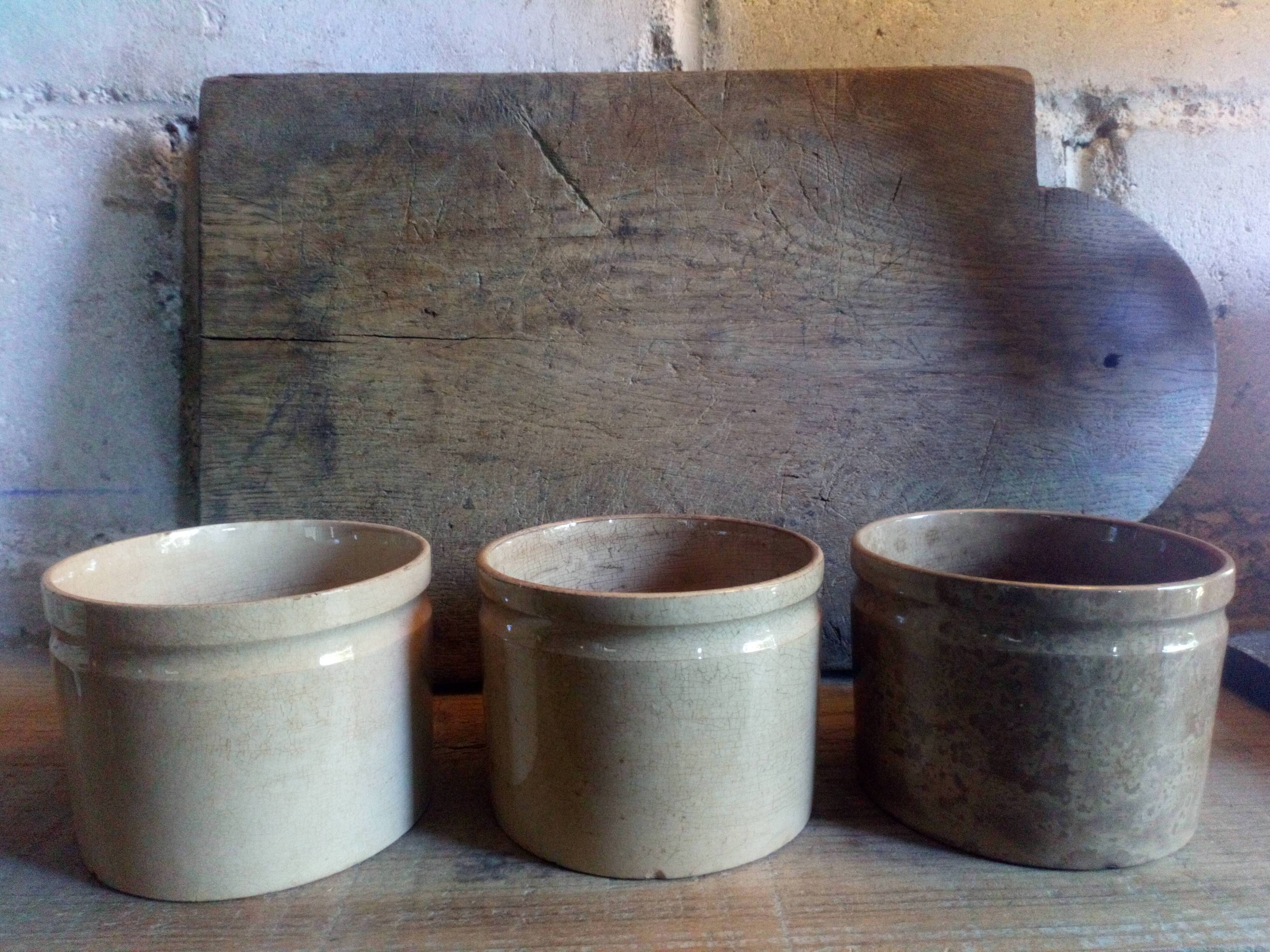 Three XXeme jam jars in glazed earth