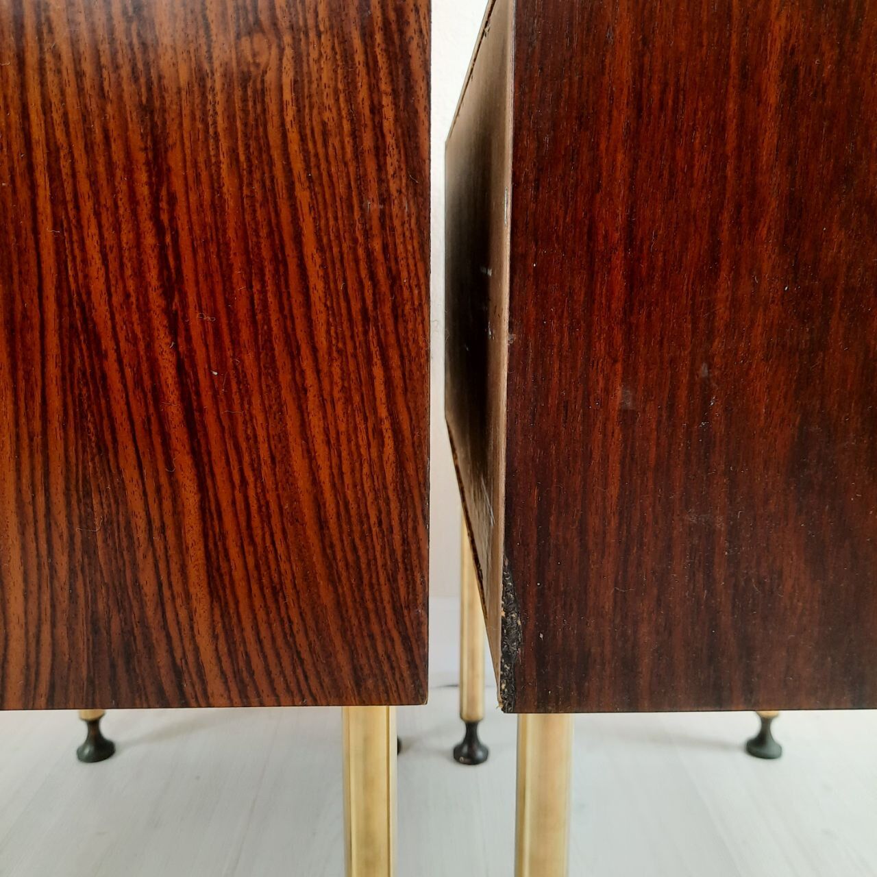 Dresser / chest of drawers and bedside tables - 1960s - faux leather brass