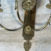 Pair of Neoclassical Wall Lights with Three Arms in Brass with Decoration