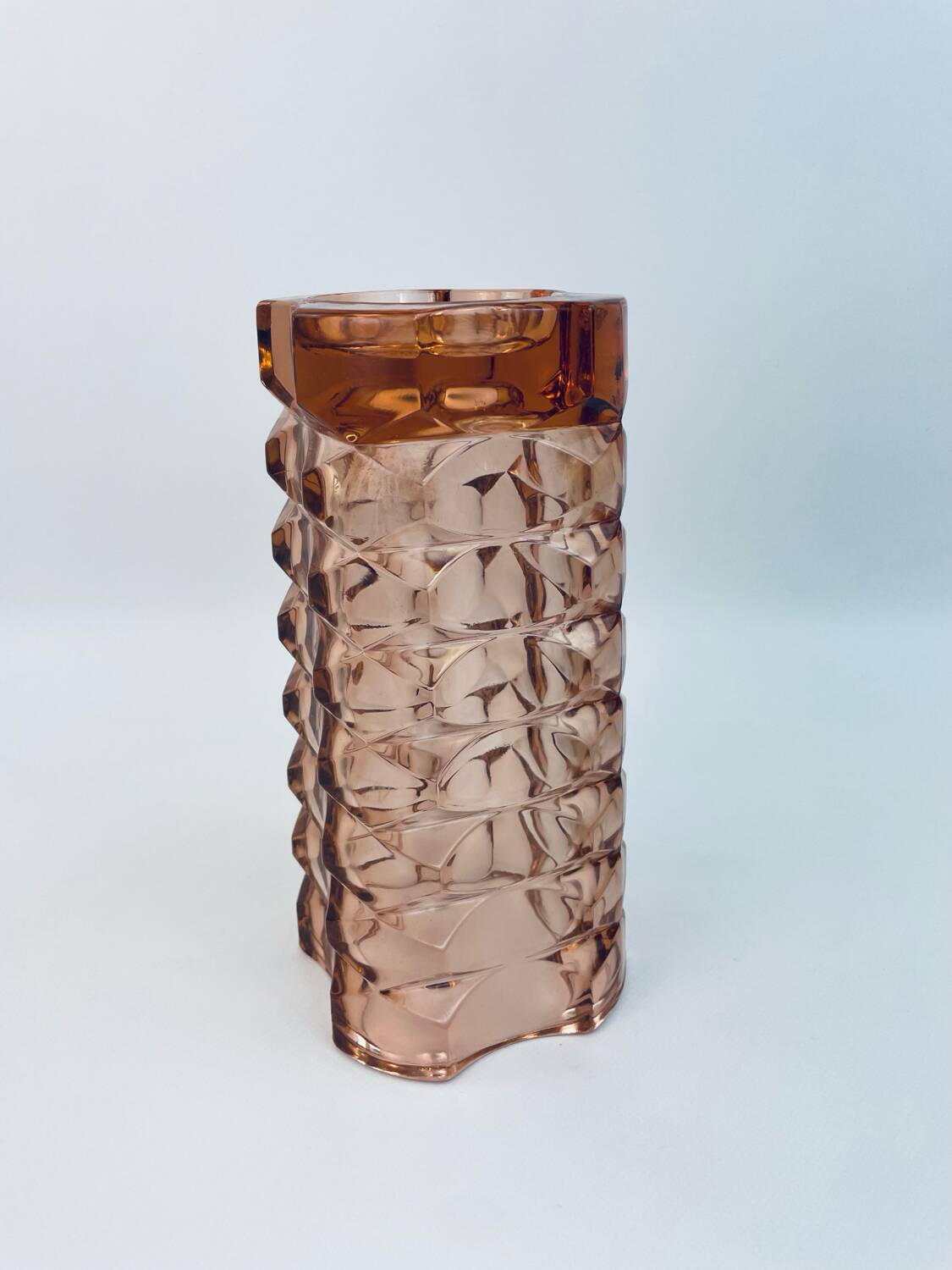 Large pink glass vase in Art Deco style