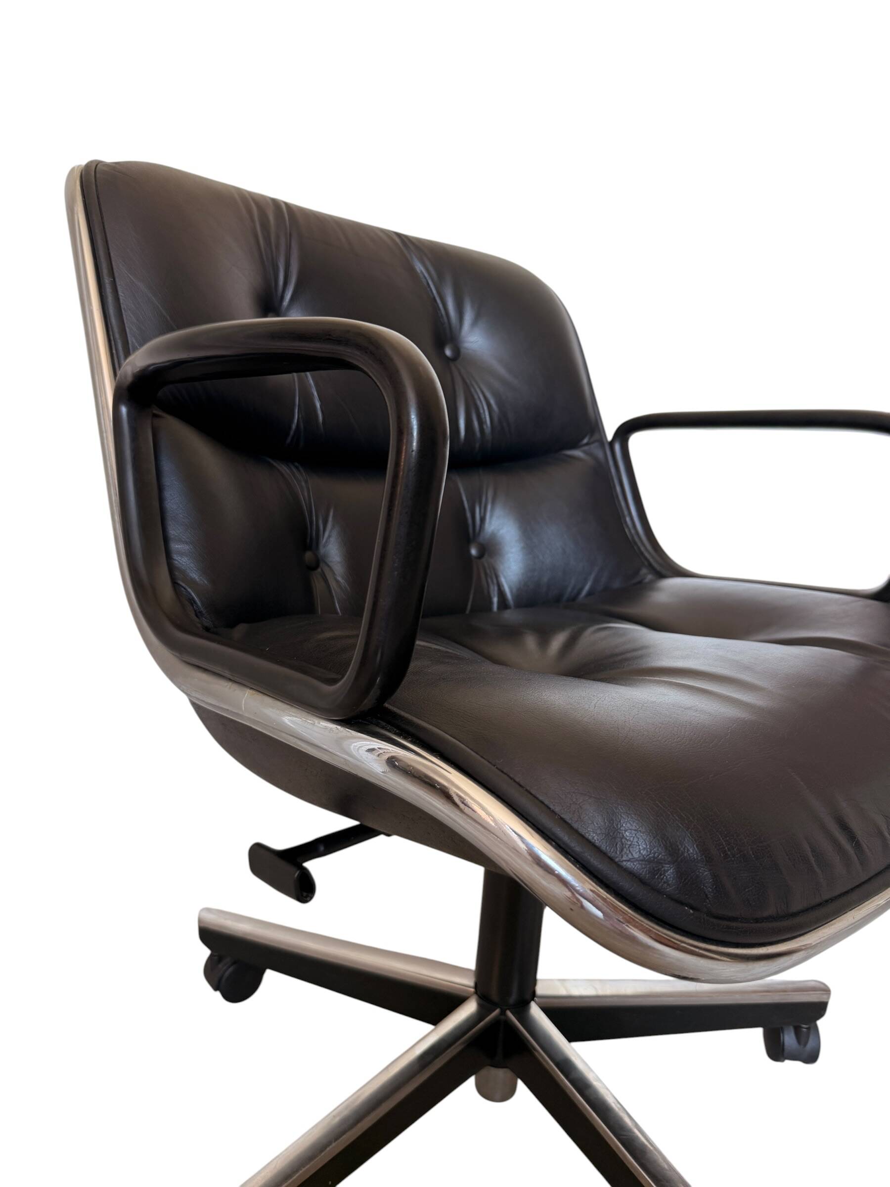 Charles Pollock Knoll Office Chair - Black Leather with Wheels