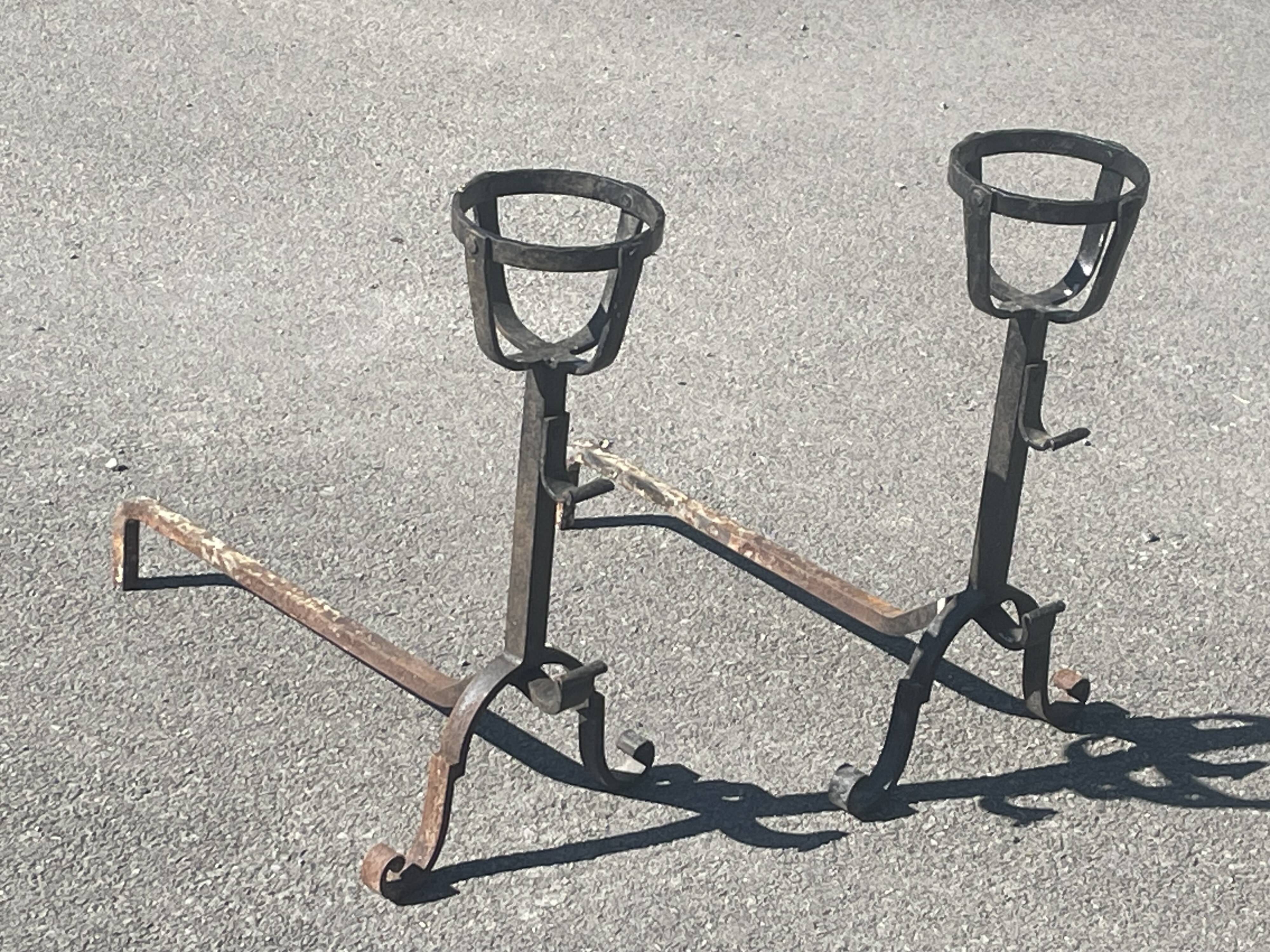 Pair of old landier wrought iron andirons