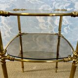 Two-tier side table with smoked glass top, Hollywood Regency
