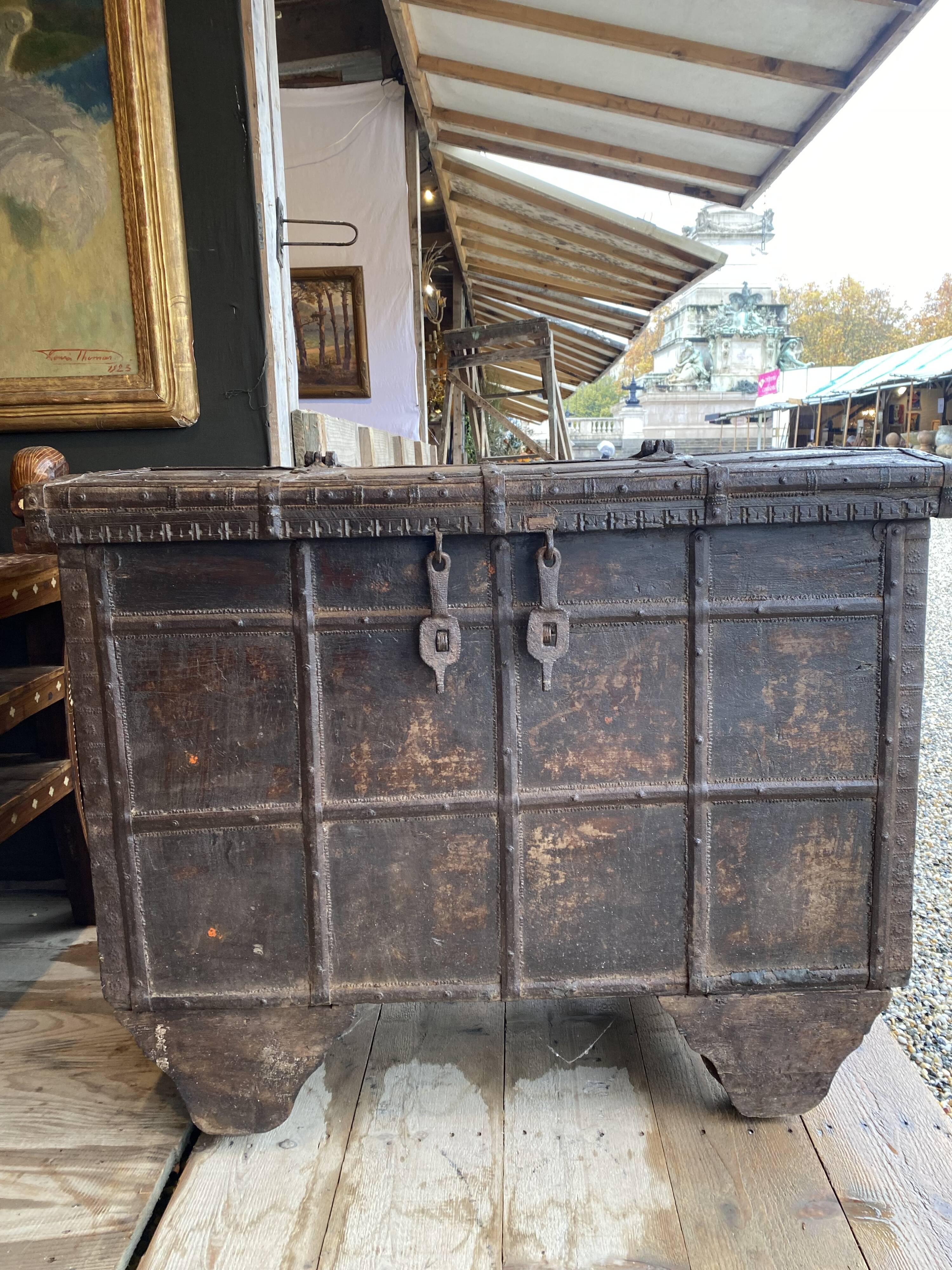 Large Indian chest on wheels early 20th century