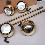 4 large golden ball spots, space age 60 70's. concord wall light on rails