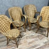 Set of 4 chestnut woven armchairs