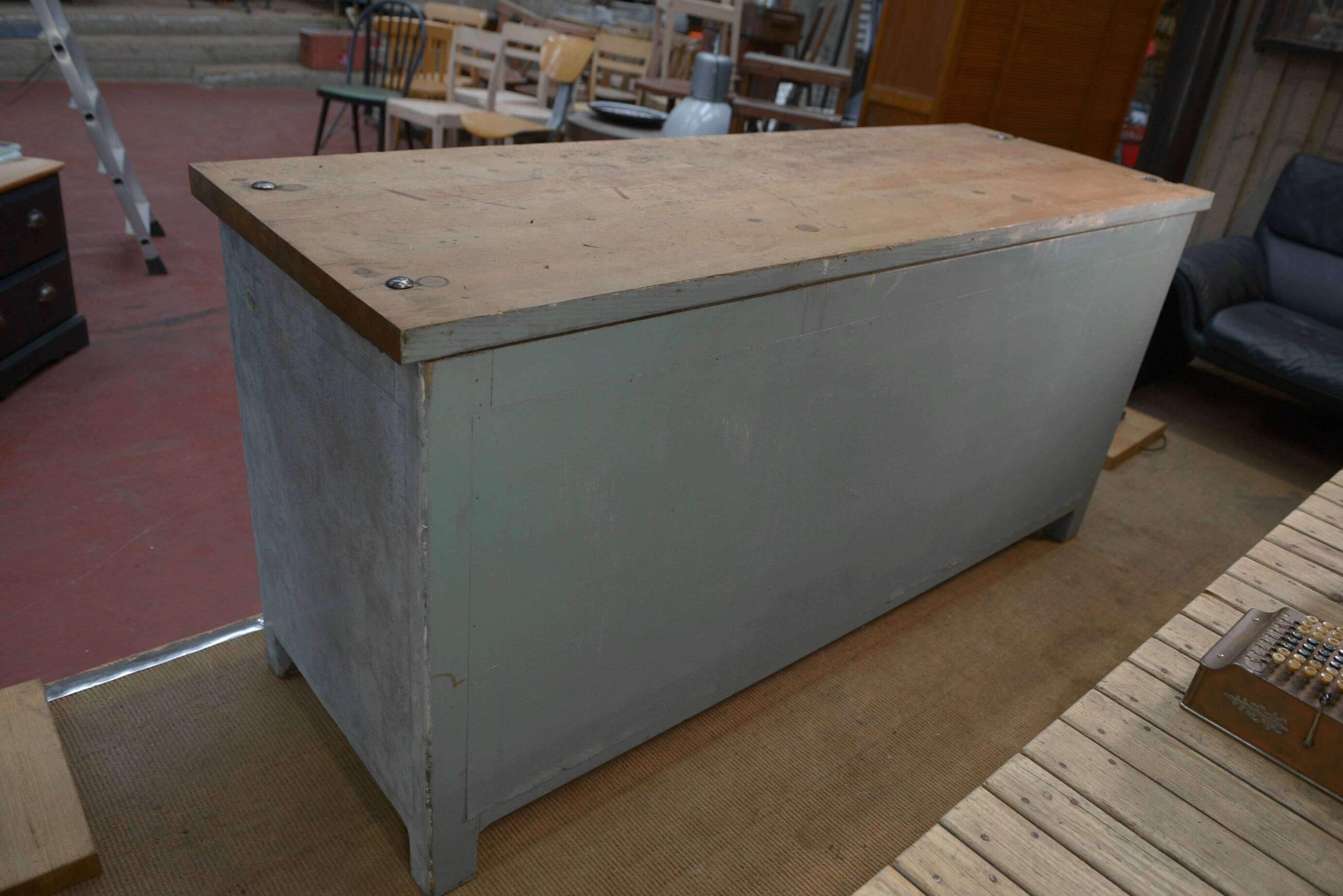 Original 1950s gray patinated 9-drawer craft cabinet