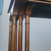 Sets of three nesting tables with painted landscape decorations in poplar.