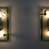 Pair of Mid-Century Modern Italian Crystal and Brass Sconces, 1970s
