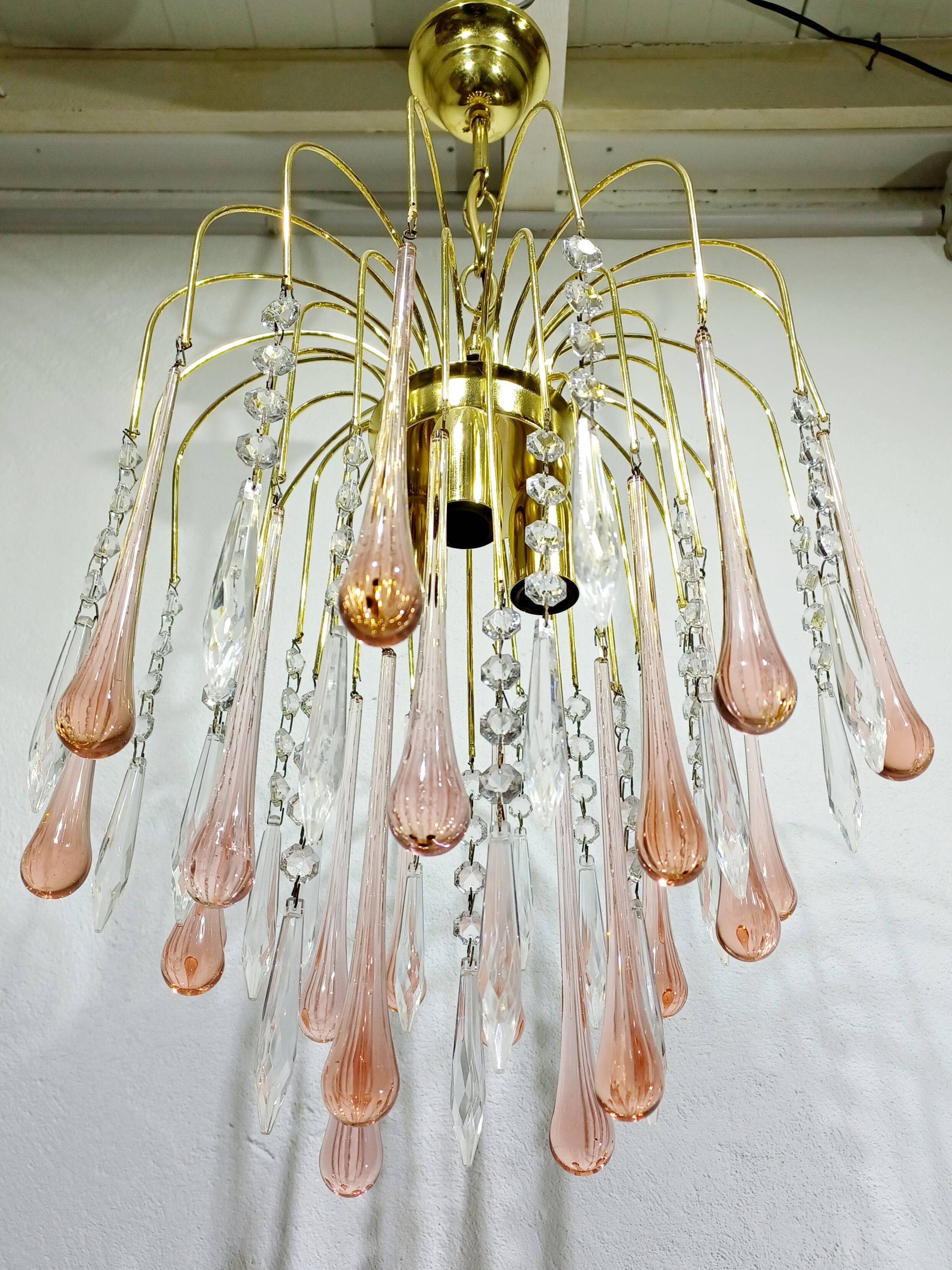Murano chandelier pink crystal drops