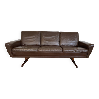 Vintage retro danish mid-century g. thams 3 person sofa in brown leather
