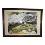 Watercolor landscape mountain chalet by gw ledward 12 80 switzerland savoie sign gw 12 80