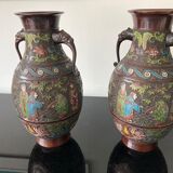 Pair of bronze baluster vases "meiji"
