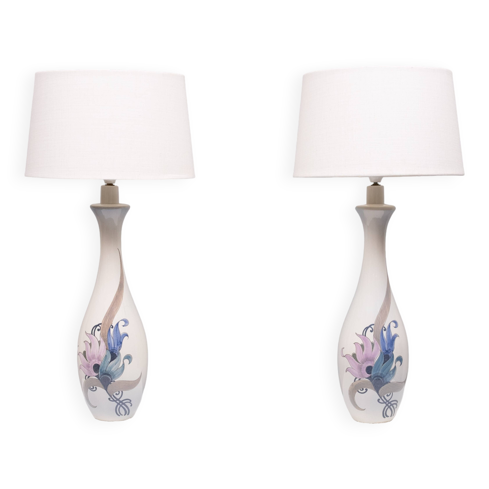 Pair Large Ceramic Table lamps Schoonhoven Plateel 1970s