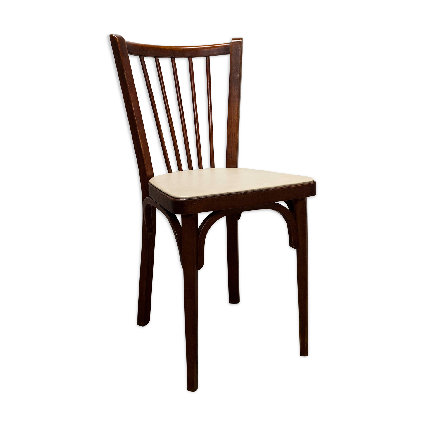 Baumann chair 153 in dark wood and white skai