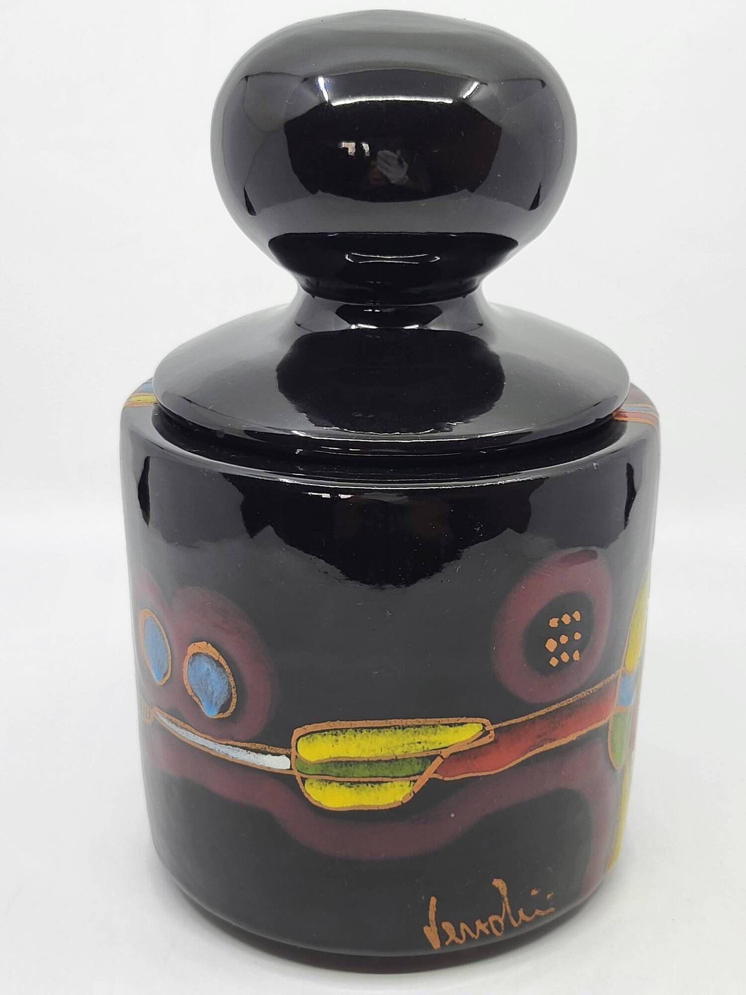 Covered pot or Bonbonnière, Verzolini in black ceramic, Italy 1960.