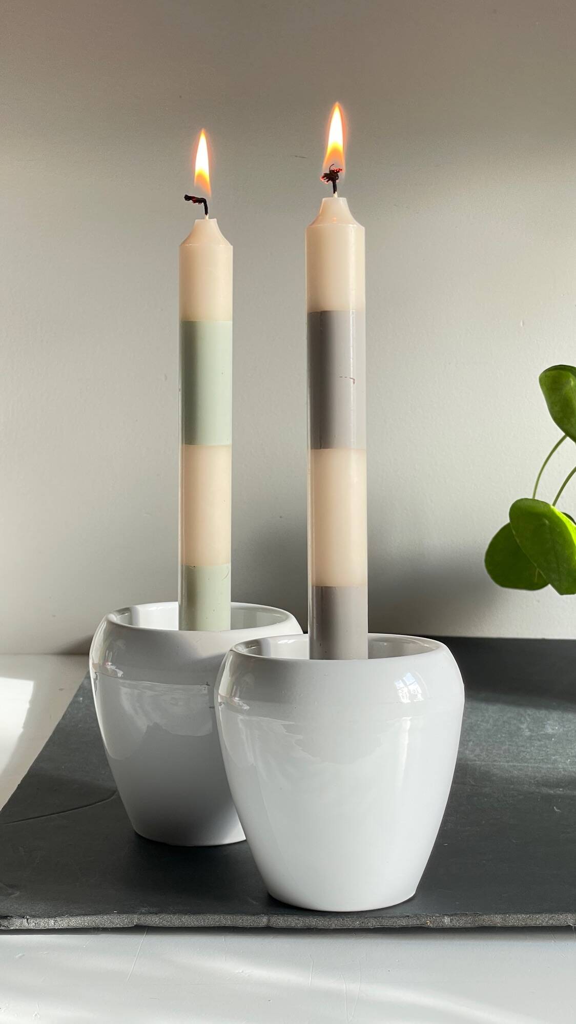 Pair of White Ceramic Candle Holders