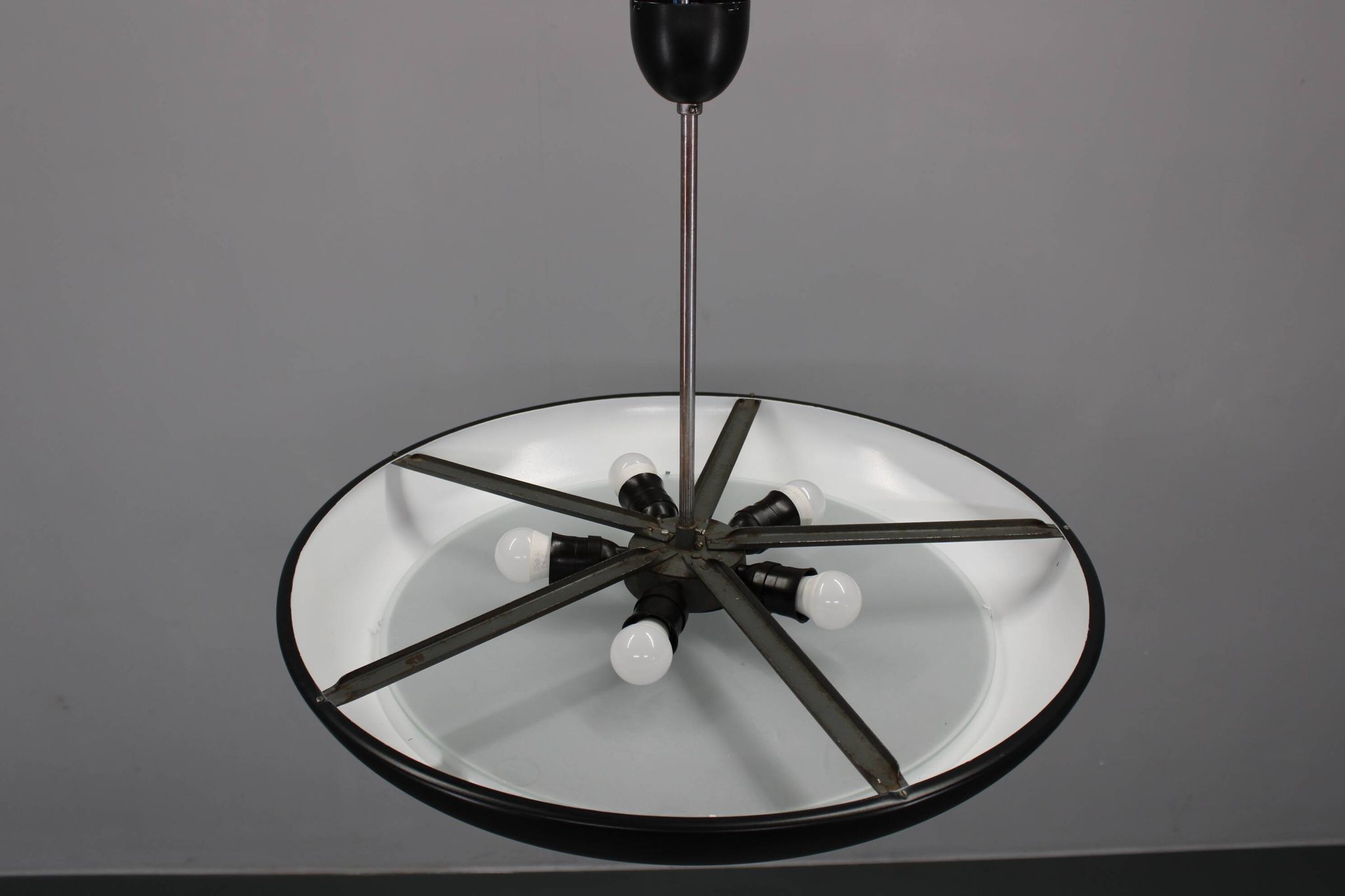 Bauhaus "UFO" pendant light by Josef Hurka for Napako, Czechoslovakia, 1940s