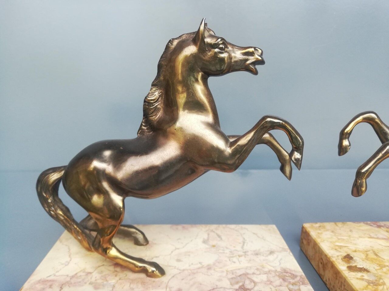 Pair of art deco bookends in bronze and marble