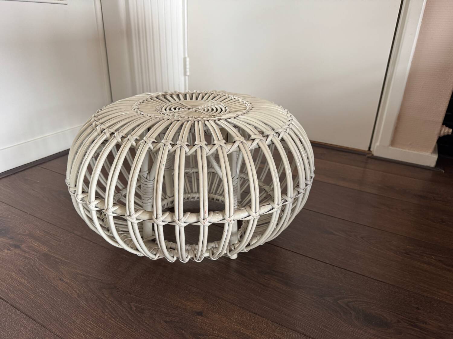 Mid Century Italian rattan bamboo Margherita Ottoman by Franco Albini