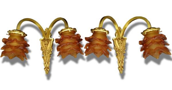 Pair of Louis XVI style wall sconces by Lucien GAU, Paris - gilded bronze
